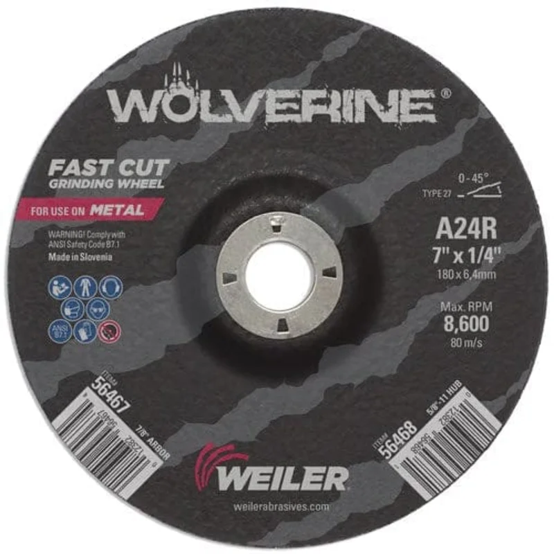 Weiler Wolverine Grinding Wheel - 7" X 1/4" Type 27 56467