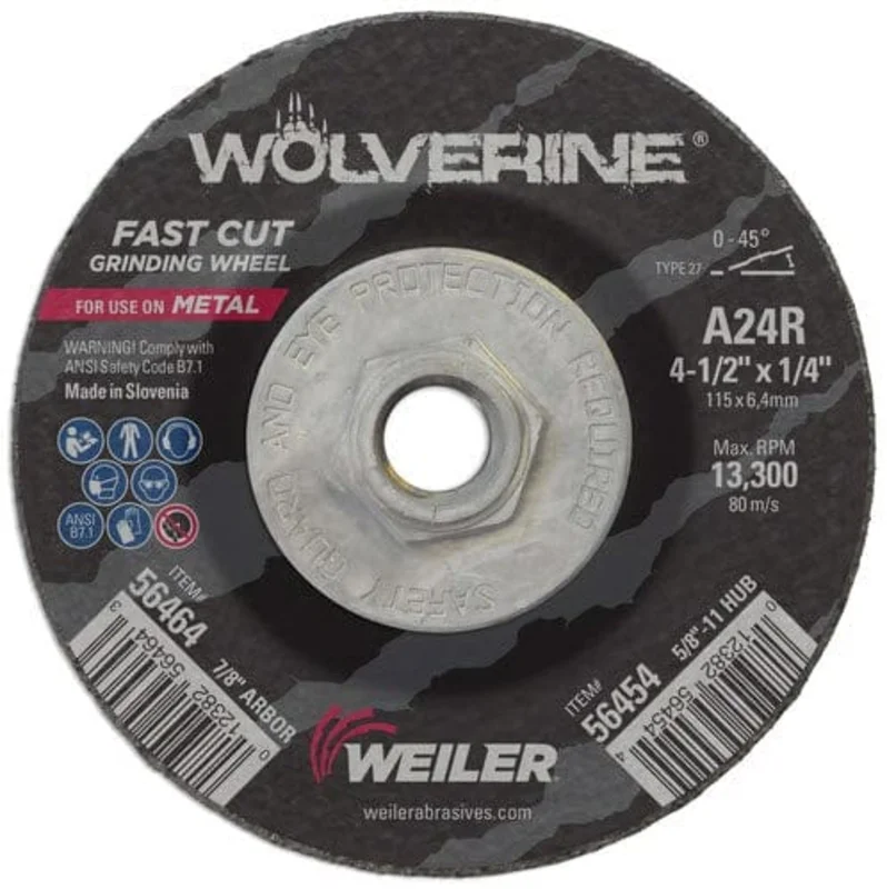 Weiler Wolverine Grinding Wheel w/Hub - 4 1/2" X 1/4" Type 27 56454