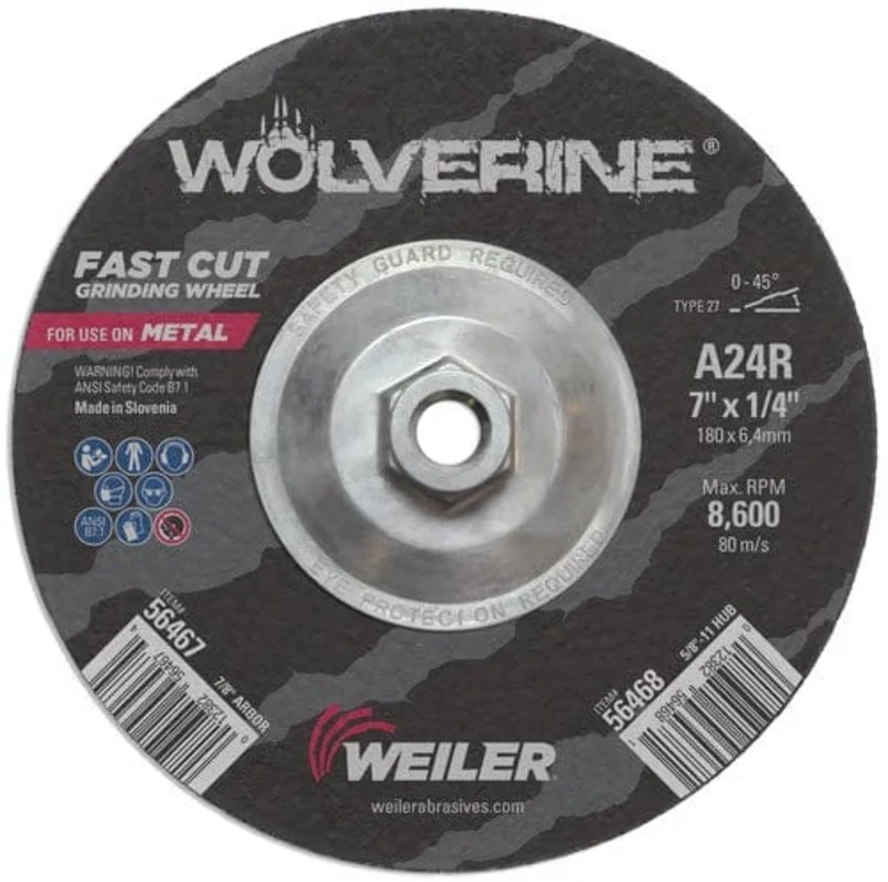 Weiler Wolverine Grinding Wheel w/Hub - 7" X 1/4" Type 27 56468
