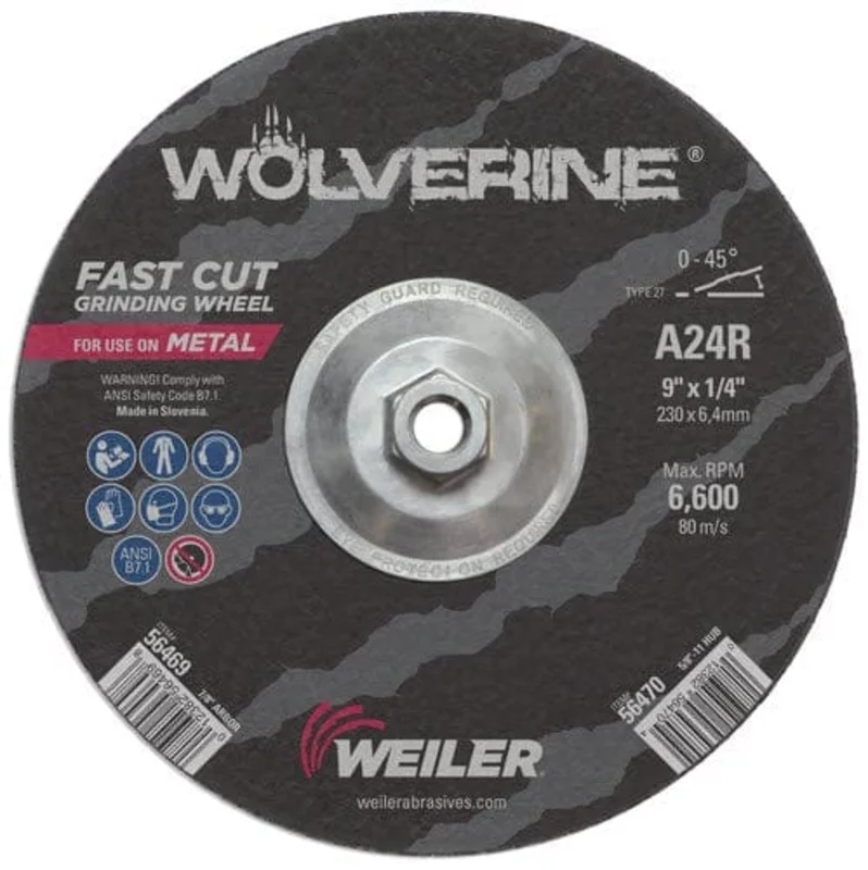 Weiler Wolverine Grinding Wheel w/Hub - 9" X 1/4" Type 27 56470