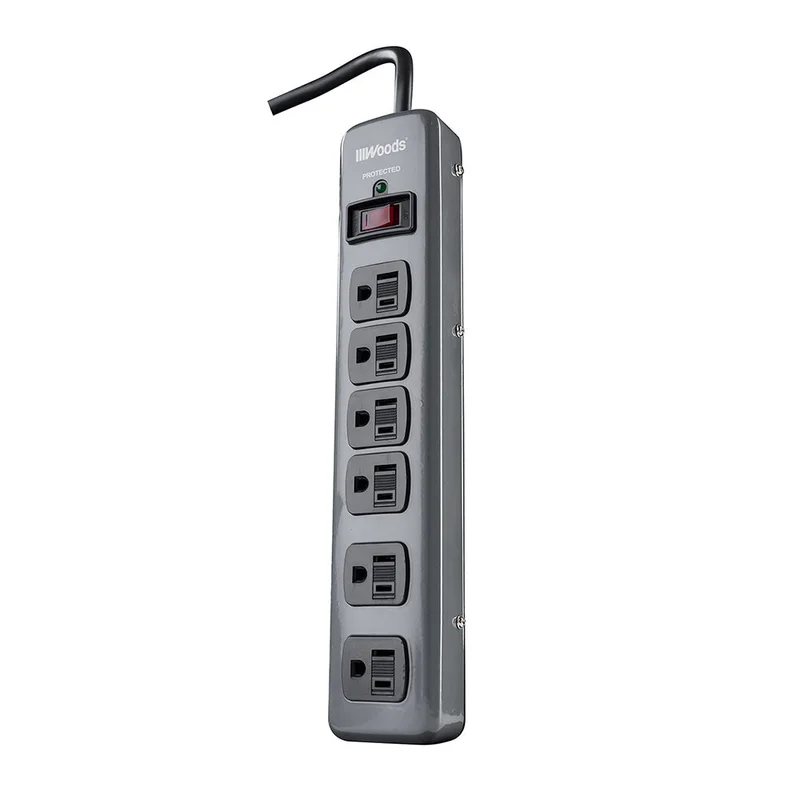 Woods 6-Outlet Metal Surge Strip White