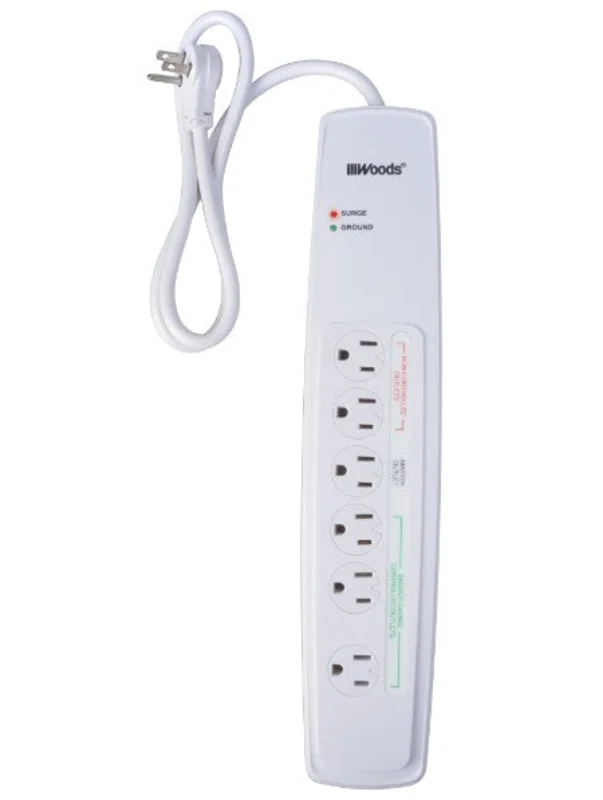 Woods 6-Outlet Surge Strip With 3' Cord 1780 Joules White
