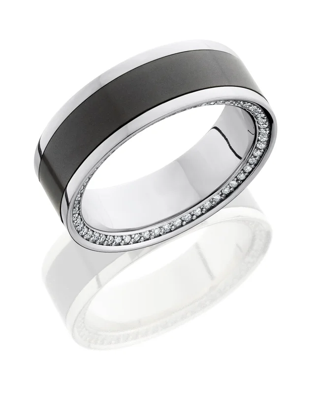 ZEUS PLAT REVERSE INLAY WITH STONES IN BEVEL POLISHED MENS BAND