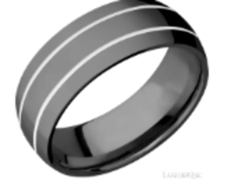 Zirconium 8mm wide domed band with two, .5mm silver grooves MENS BAND BEAD/POLISH SILVER GROOV